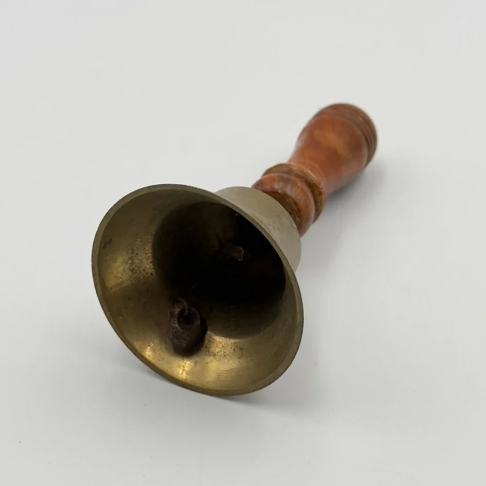 Vintage Brass Hand Bell with Turned Wood Handle 5.5 Inch School Dinner Service